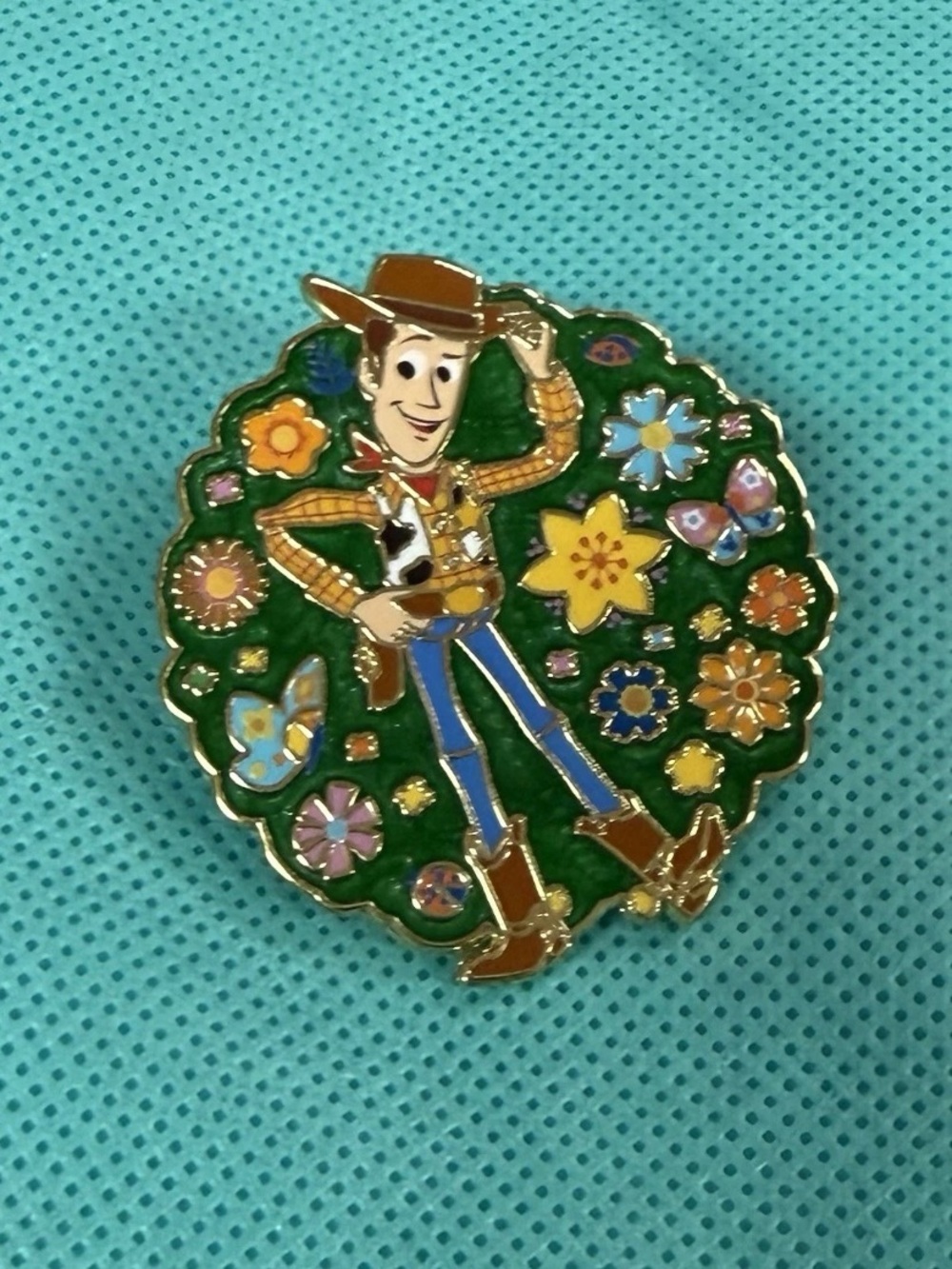 Disney Pixar Toy Story Woody Floral Enamel Pin - Green Background